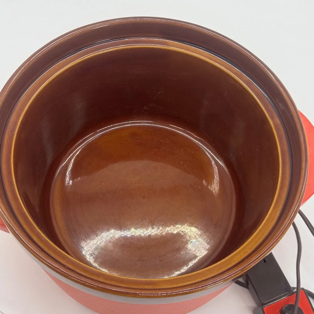 Vintage Rival Crock-Pot Slow Cooker Server Red Model 3300-2 Brown Ceramic Insert